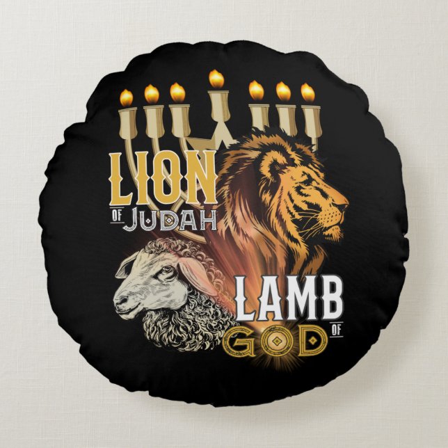 Lion Of Judah Lamb Of God Round Cushion (Front)