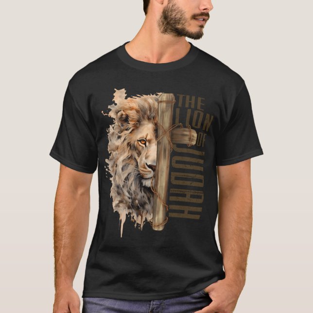 Lion Of Judah Lion Cross Christian Faith Jesus T-Shirt (Front)