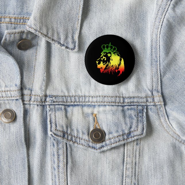 Lion Of Judah - Rasta 6 Cm Round Badge (In Situ)