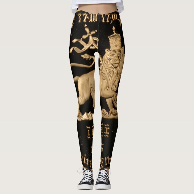 Lion of Judah - Rasta Gold - Power Yoga Leggings (Front)