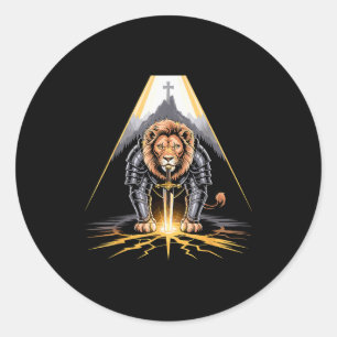 Lion Of Judah Sword And Cross Christian Warrior  Classic Round Sticker