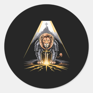 Lion Of Judah Sword And Cross Christian Warrior  Classic Round Sticker