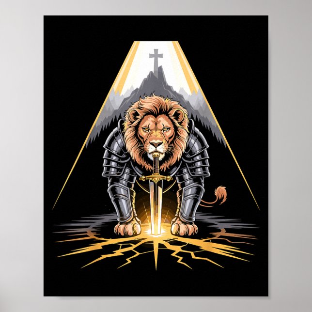 Lion Of Judah Sword And Cross Christian Warrior  Poster (Front)
