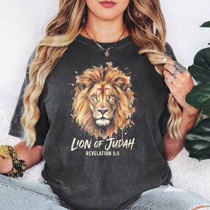 Lion Of Judah Watercolor Christian Cross Faith Art T-Shirt