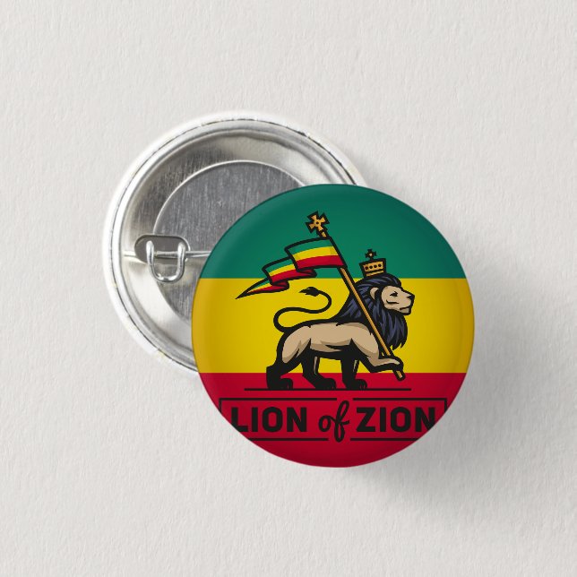 Lion of Zion - Haile Selassie - Rastafari Button (Front & Back)
