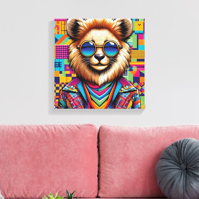 Lion on a colourful geometric background canvas print (Insitu(LivingRoom))