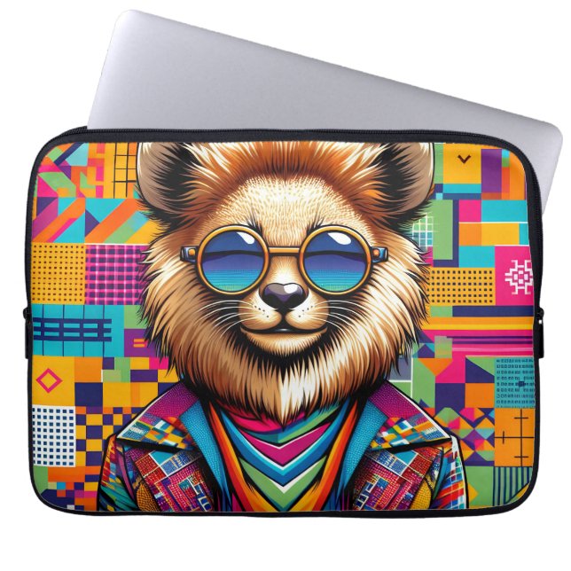 Lion on a colourful geometric background laptop sleeve (Front)