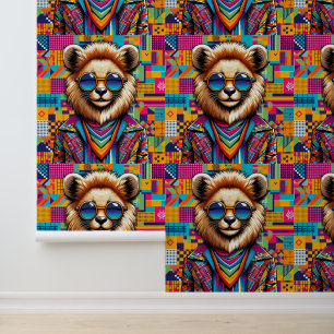 Lion on a colourful geometric background wallpaper