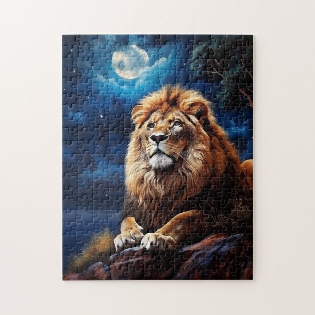 Lion on a moonlight night jigsaw puzzle (Vertical)