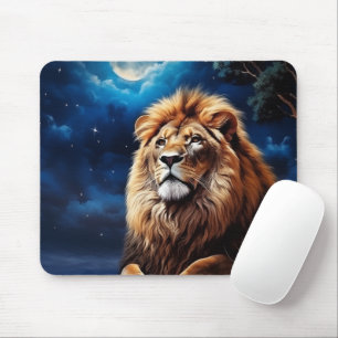 Lion on a moonlight night mouse mat