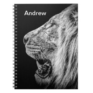 Lion on Black Personalised Name Notebook