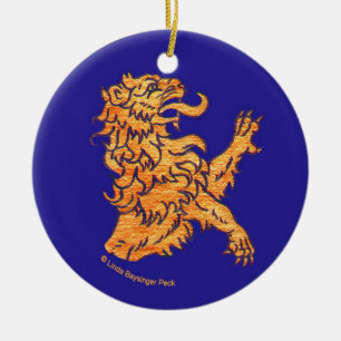 Lion on Blue Ceramic Tree Decoration