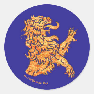 Lion on Blue Classic Round Sticker