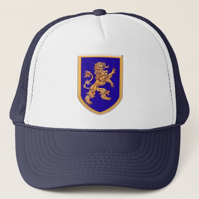 Lion on Blue Shield Trucker Hat (Front)