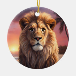 Lion on the beach ceramic tree decoration