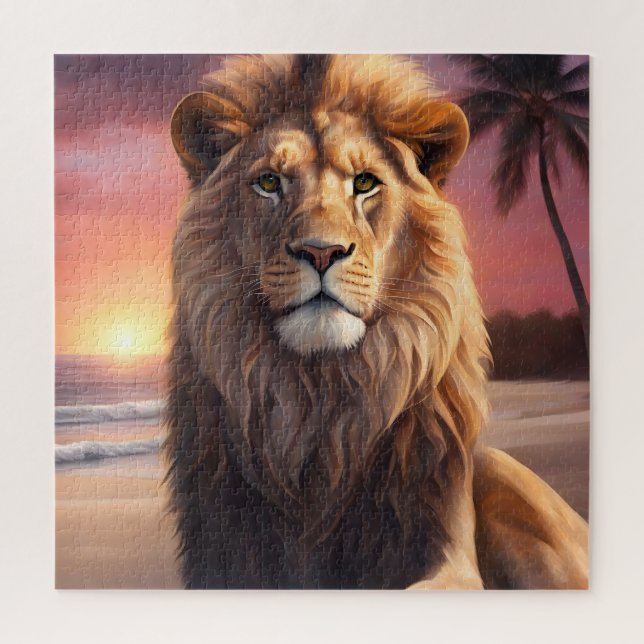 Lion on the beach jigsaw puzzle (Vertical)