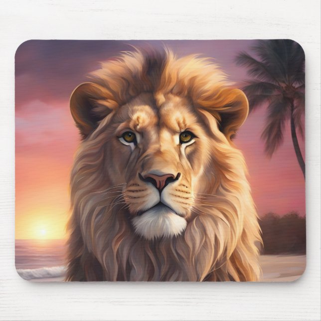 Lion on the beach mouse mat (Front)