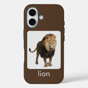 Lion on white and brown with text iPhone 16 case