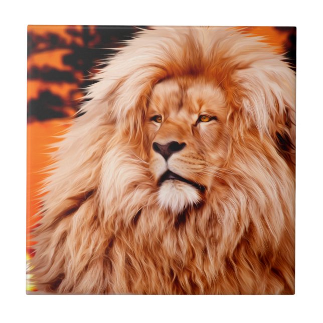 Lion Orange African Sky Photo Paint Tile (Front)
