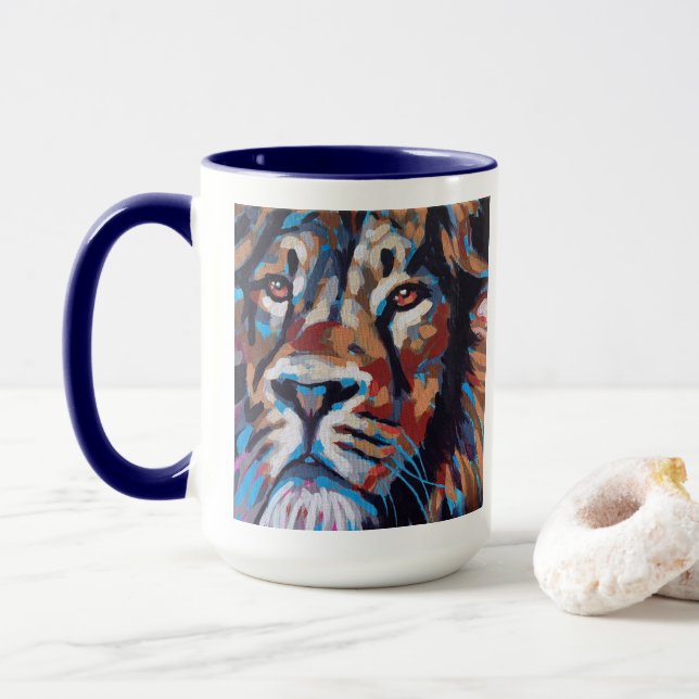 Lion Painting - Gift for Animal Lovers Mug (With Donut)