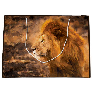 Lion Painting Golden King Art Large Gift Bag