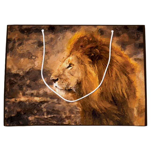 Lion Painting Golden King Art Large Gift Bag (Front)