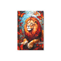 Lion painting that evokes the art of church glass