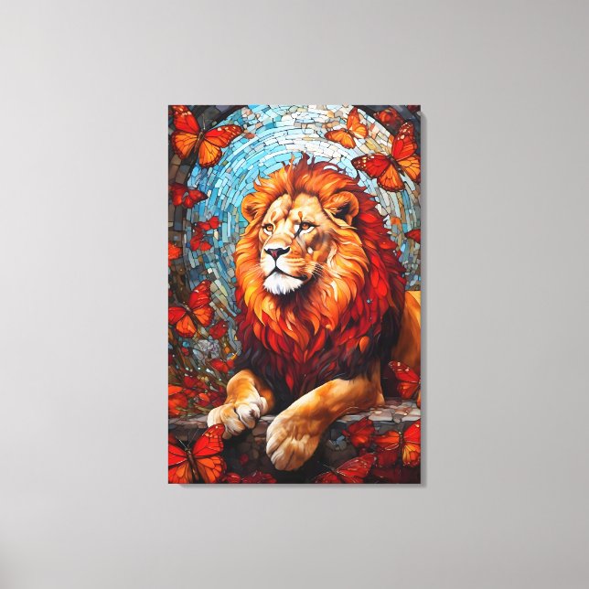 Lion painting that evokes the art of church glass canvas print (Front)