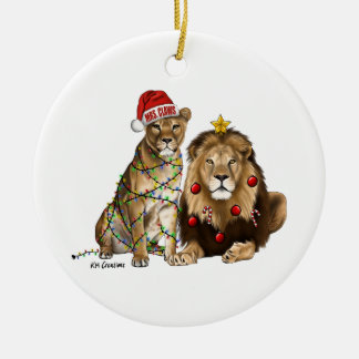 Lion pair ceramic tree decoration