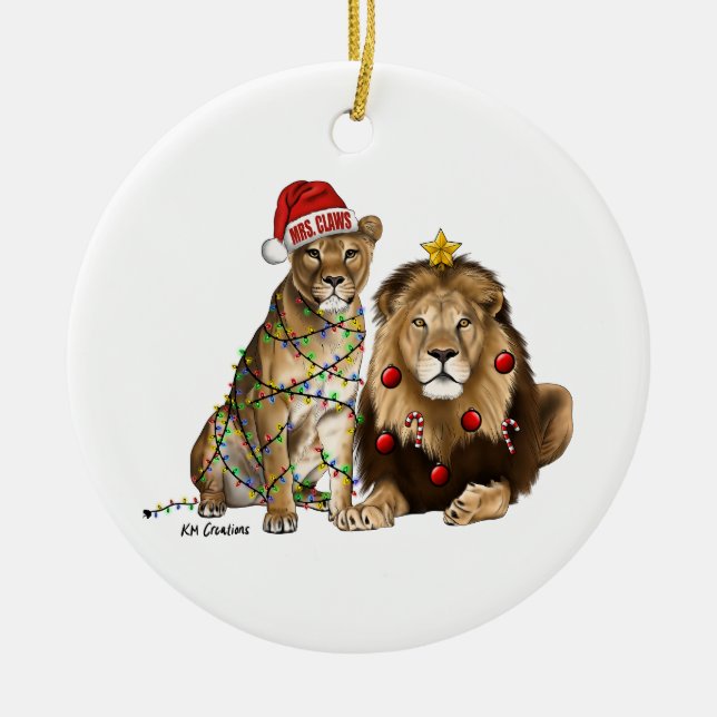 Lion pair ceramic tree decoration (Front)