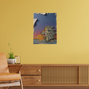 Lion Paper Cut Art Poster - Fierce 3D Animal Wall