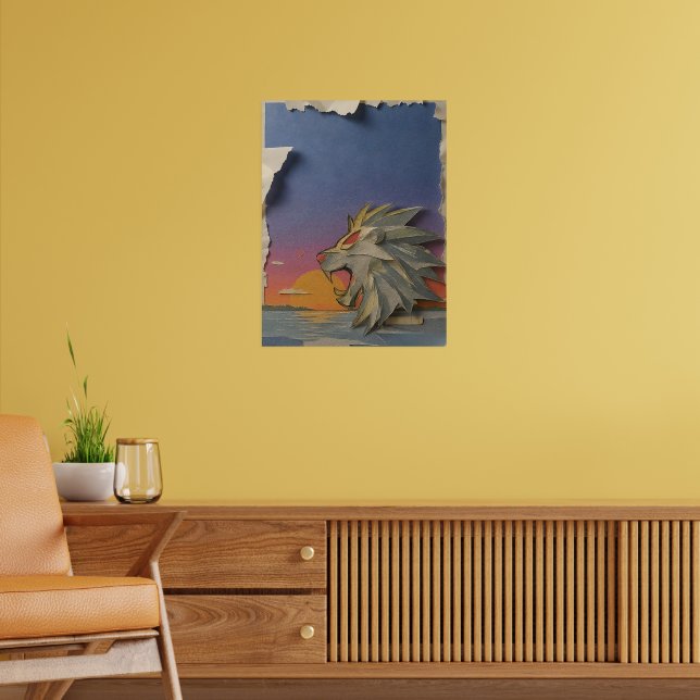 Lion Paper Cut Art Poster - Fierce 3D Animal Wall (Living Room 2)
