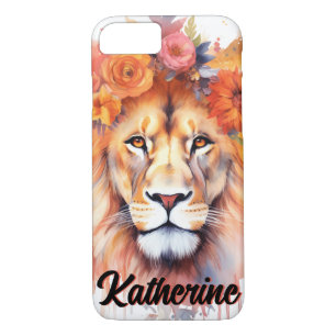 Lion Pastel Flowers Safari Watercolor Savannah Cat iPhone 8/7 Case