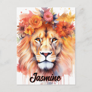 Lion Pastel Flowers Safari Watercolor Savannah Cat Postcard