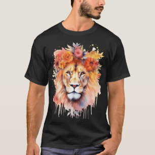 Lion Pastel Flowers Safari Watercolor Savannah Cat T-Shirt