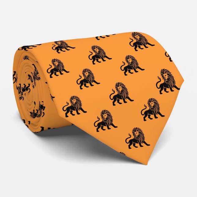 Lion Pattern - Black on Light Orange Tie (Rolled)
