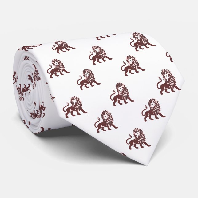 Lion Pattern - Dark Brown on White Tie (Rolled)