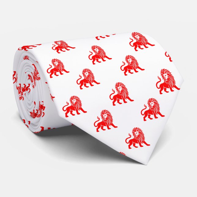 Lion Pattern - Red on White Tie (Rolled)