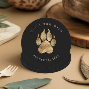 Lion Pawprint Girls Run Wild Black Gold ID1148 Round Paper Coaster