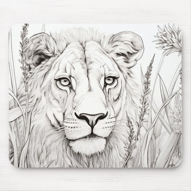 Lion Peaceful Nature Prairie Sketch Drawing Style Mouse Mat (Front)