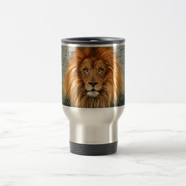 Lion Photograph Paint Art image Travel Mug (Center)