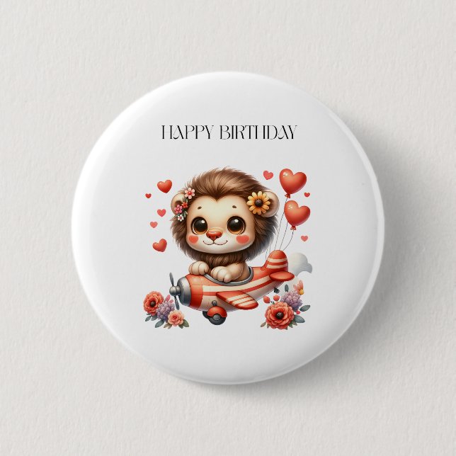 Lion Pilot Birthday 6 Cm Round Badge (Front)