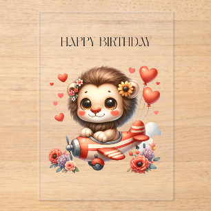 Lion Pilot Birthday Acrylic Invitations