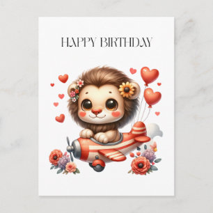 Lion Pilot Birthday Announcement Postcard