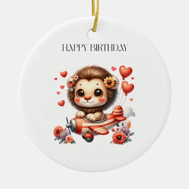 Lion Pilot Birthday Ceramic Tree Decoration (Front)
