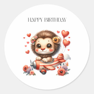 Lion Pilot Birthday Classic Round Sticker