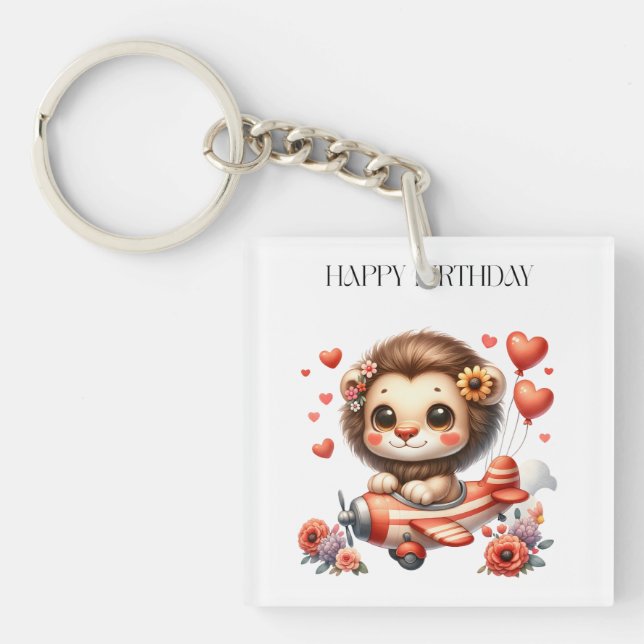 Lion Pilot Birthday Key Ring (Front)