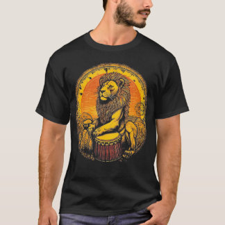 Lion Playing Djembe Drum Drumming Drummer African  T-Shirt