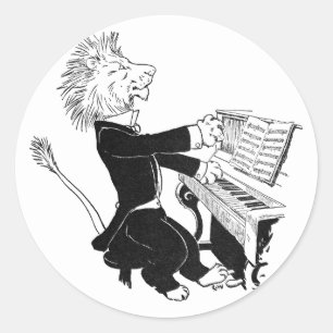 Lion Playing Piano Antique Louis Wain Drawing Classic Round Sticker