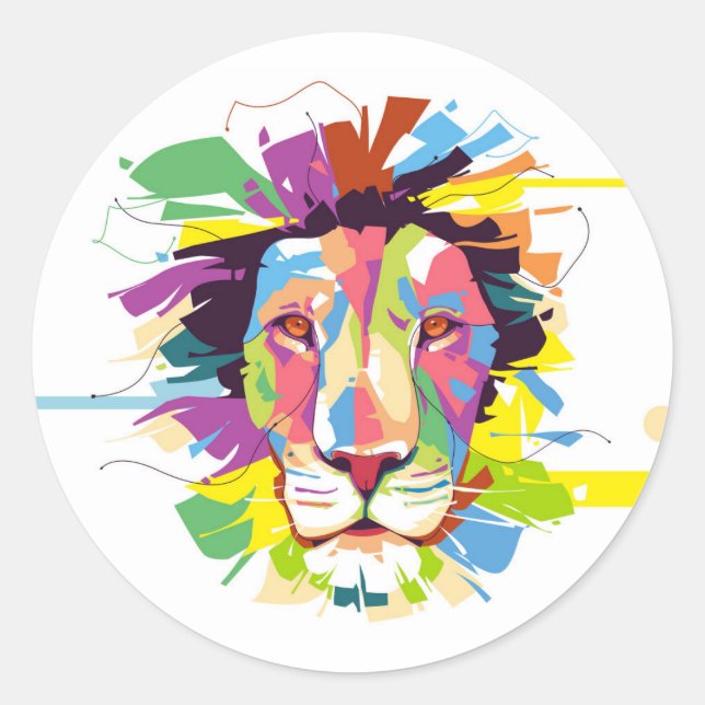 Lion pop art classic round sticker (Front)